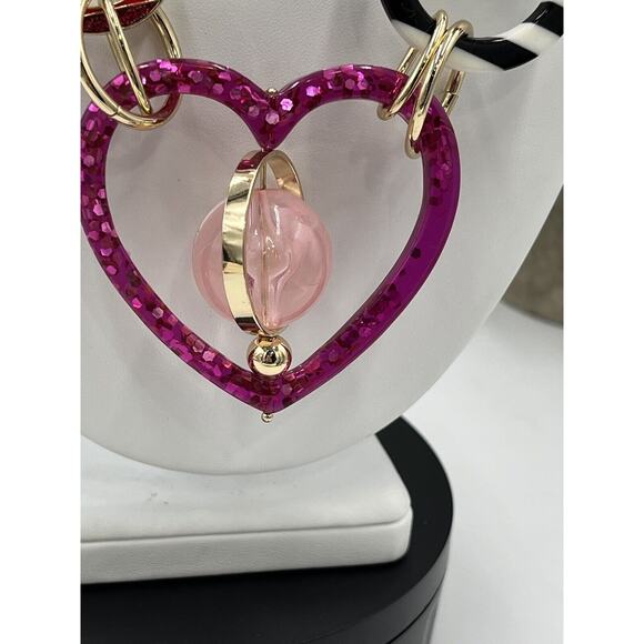 Betsey Johnson Modern Red Pink Mixed Heart & Bead Shapes Statement Necklace - Picture 4 of 16